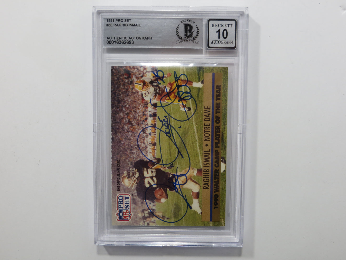 RAGHIB ROCKET ISMAIL SIGNED BGS BAS Slab 1991 Pro Set #36 Notre Dame AUTO 10