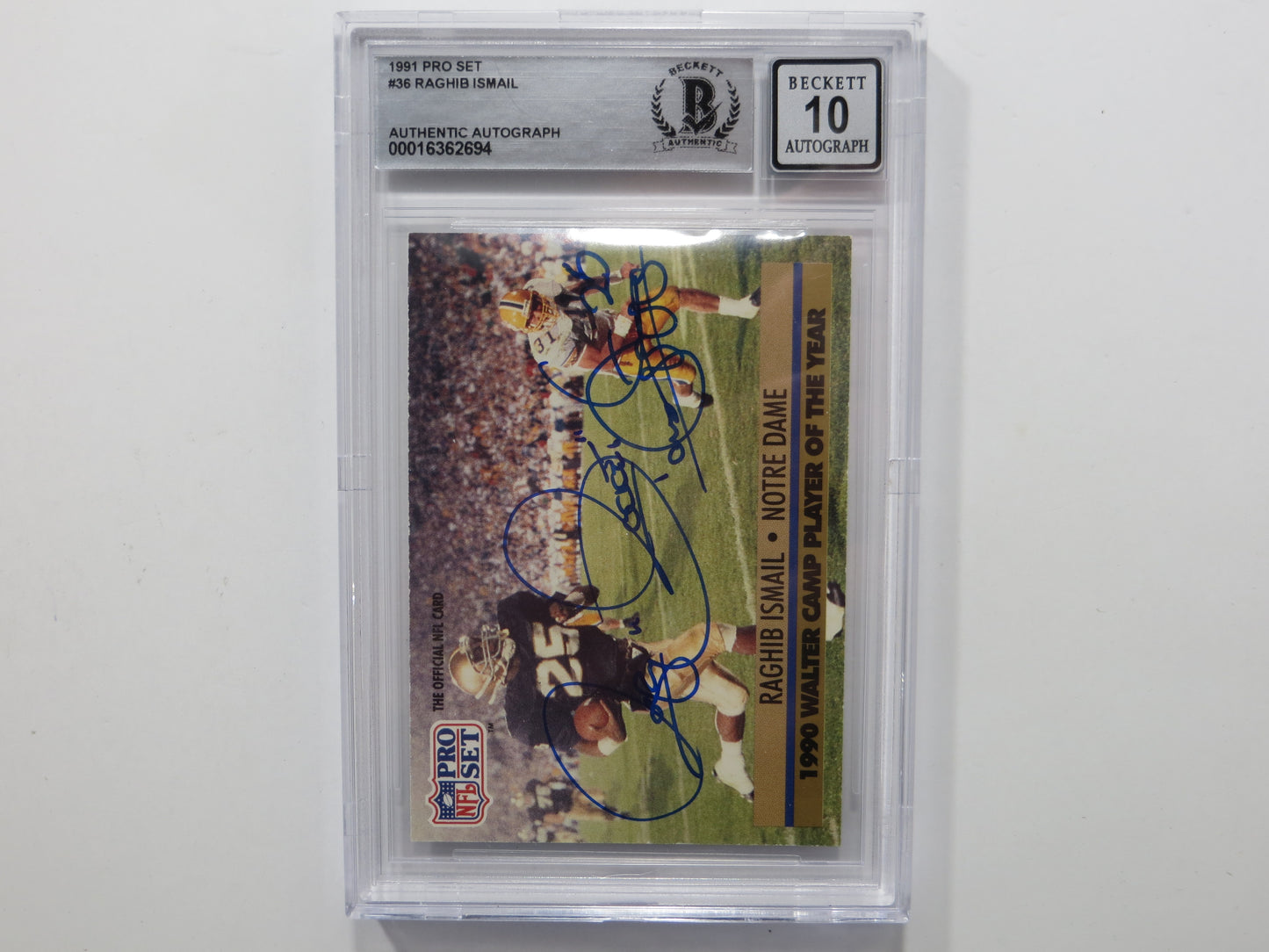 RAGHIB ROCKET ISMAIL SIGNED BGS BAS Slab 1991 Pro Set #36 Notre Dame AUTO 10