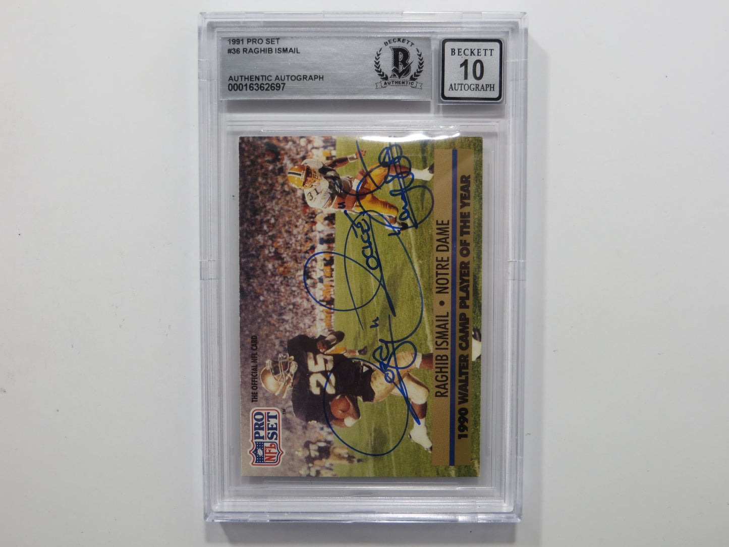RAGHIB ROCKET ISMAIL SIGNED BGS BAS Slab 1991 Pro Set #36 Notre Dame AUTO 10