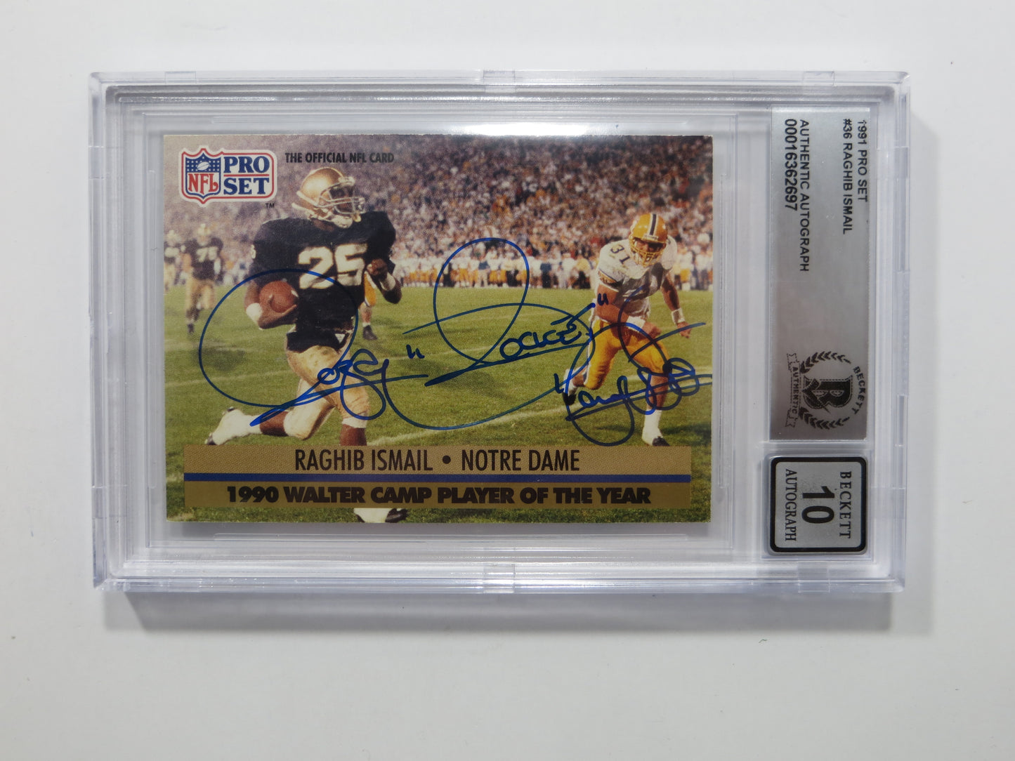 RAGHIB ROCKET ISMAIL SIGNED BGS BAS Slab 1991 Pro Set #36 Notre Dame AUTO 10