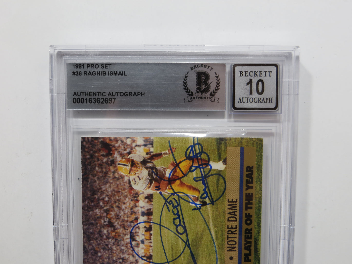RAGHIB ROCKET ISMAIL SIGNED BGS BAS Slab 1991 Pro Set #36 Notre Dame AUTO 10