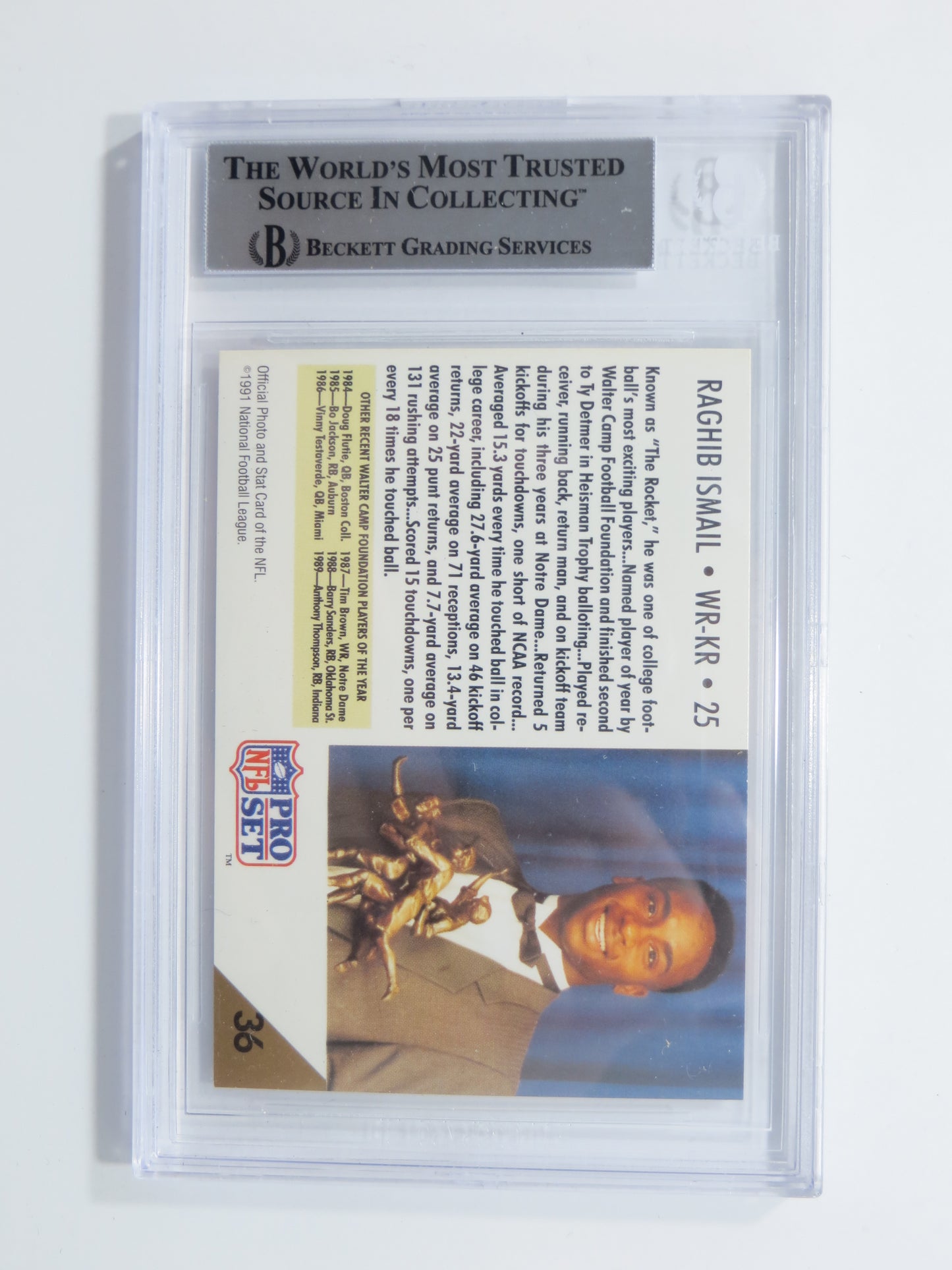 RAGHIB ROCKET ISMAIL SIGNED BGS BAS Slab 1991 Pro Set #36 Notre Dame AUTO