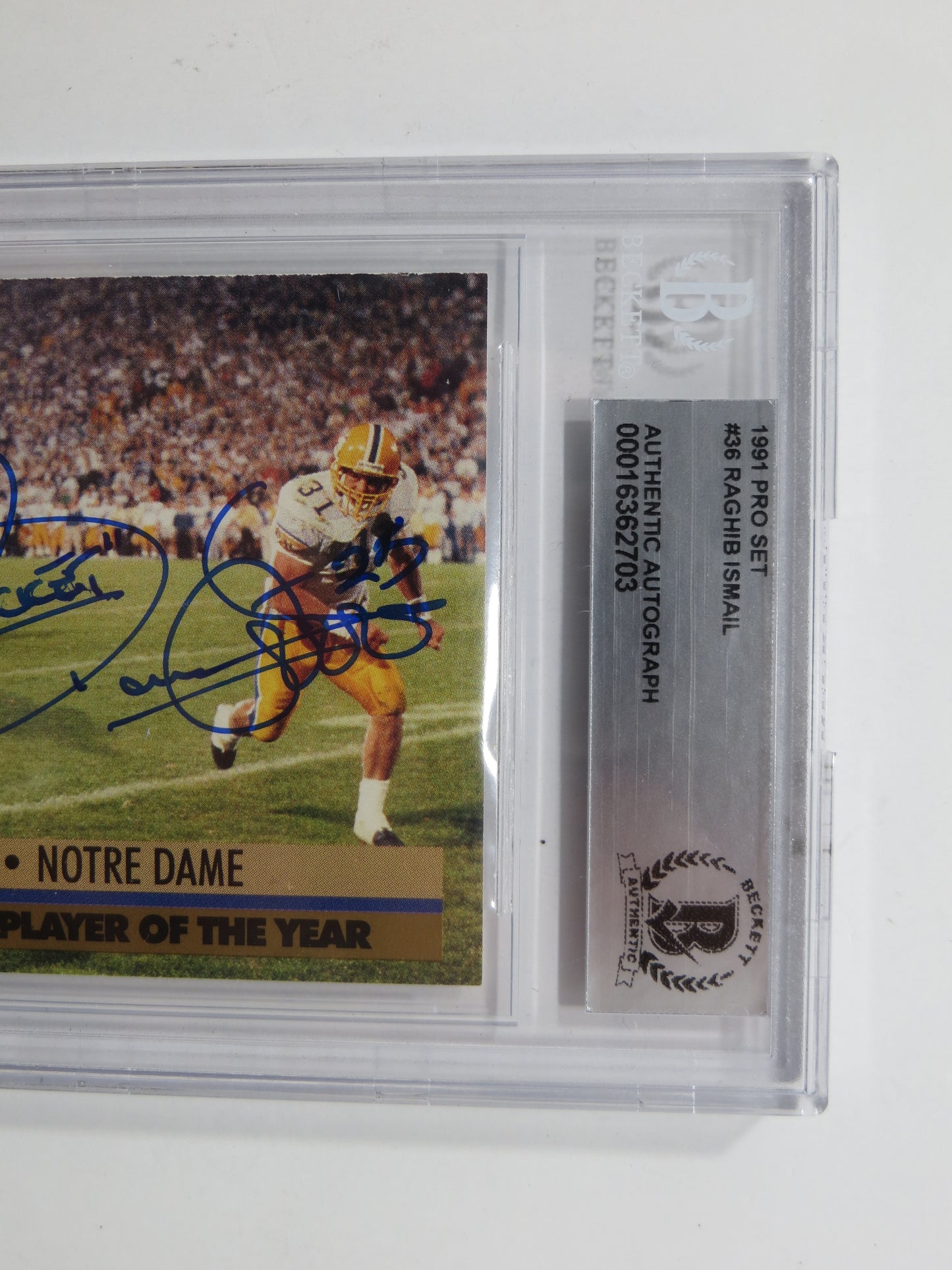 RAGHIB ROCKET ISMAIL SIGNED BGS BAS Slab 1991 Pro Set #36 Notre Dame AUTO