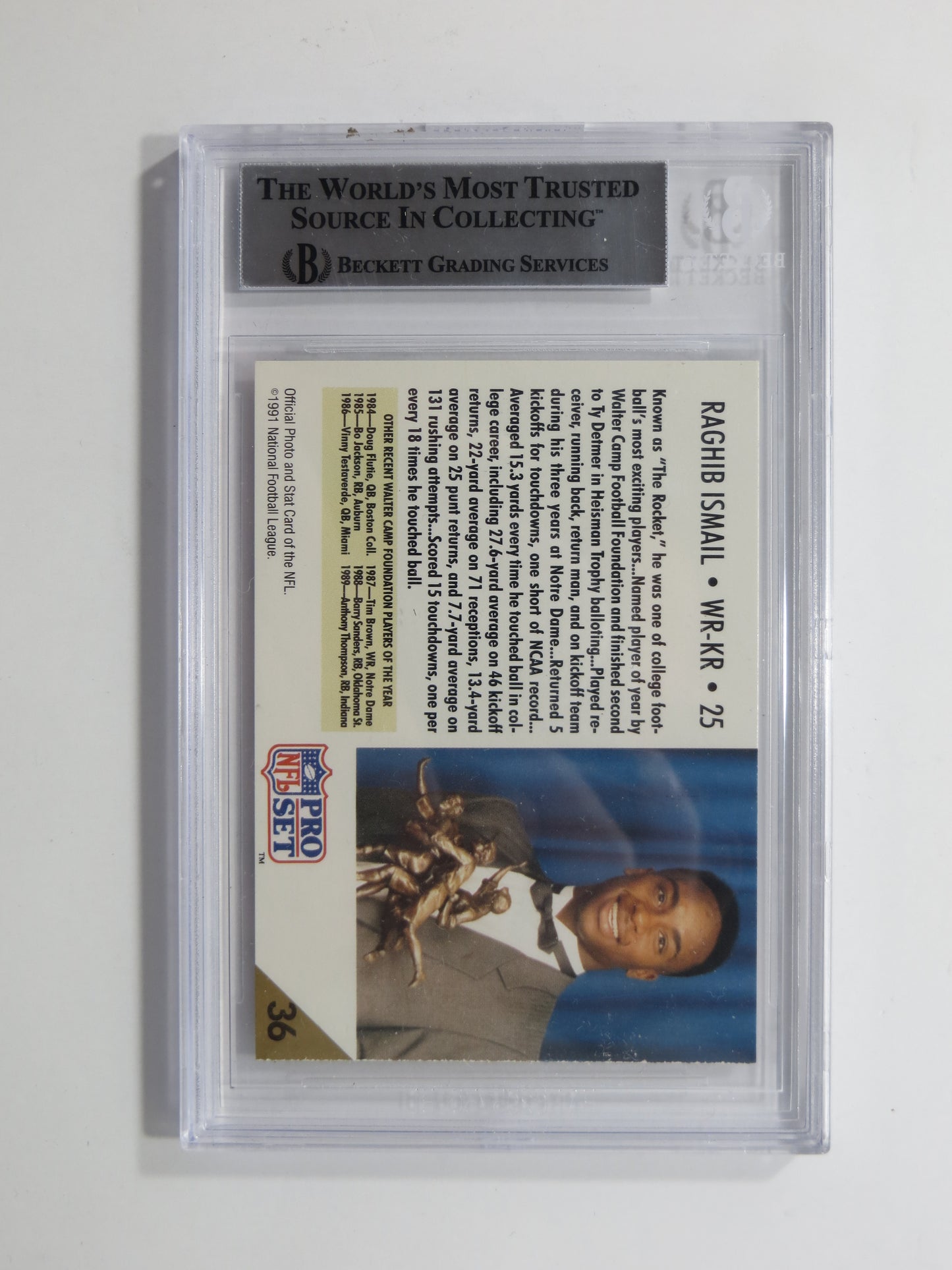 RAGHIB ROCKET ISMAIL SIGNED BGS BAS Slab 1991 Pro Set #36 Notre Dame AUTO