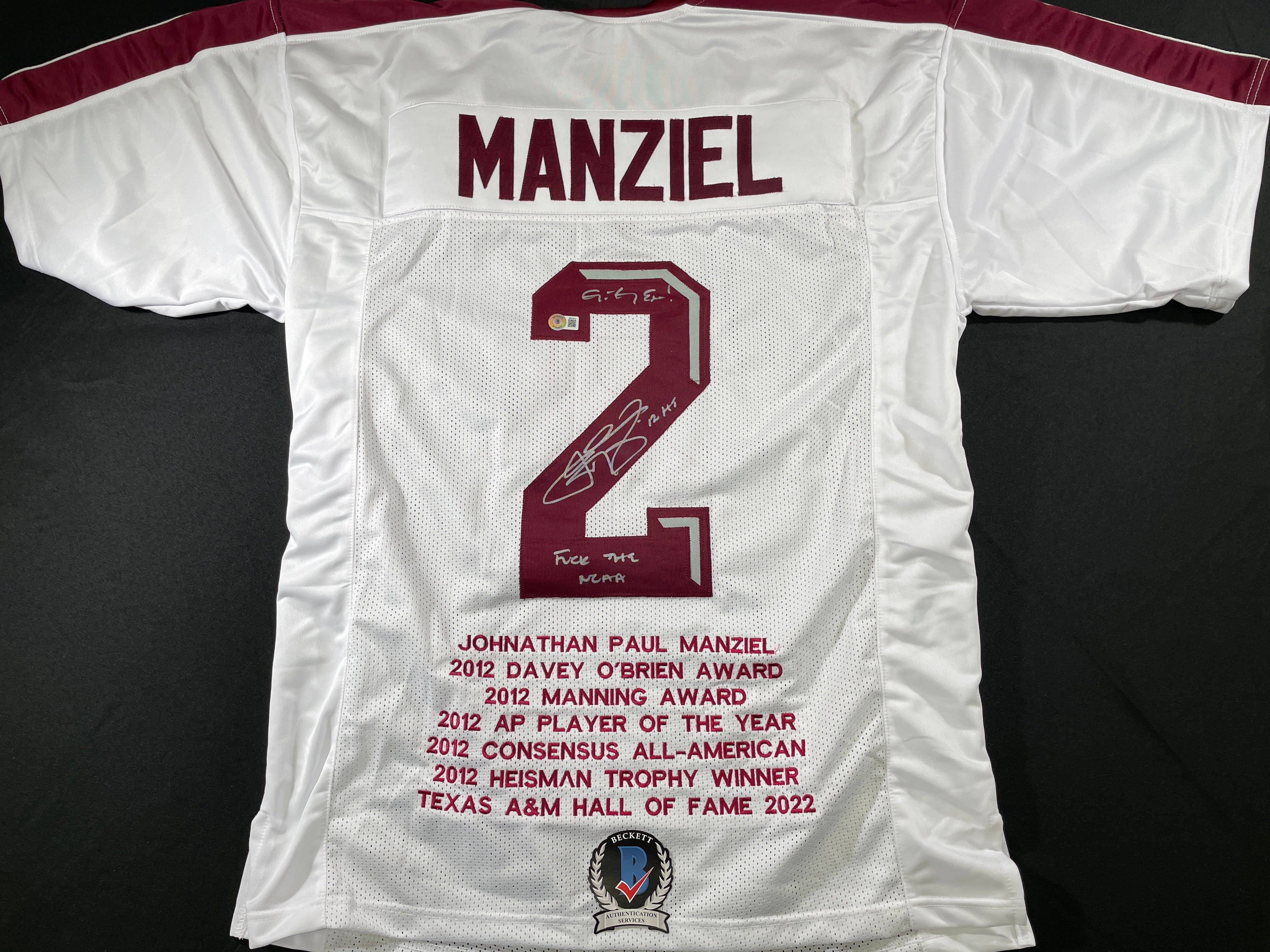 JOHNNY MANZIEL WHITE TEXAS A&M SIGNED STAT JERSEY w/