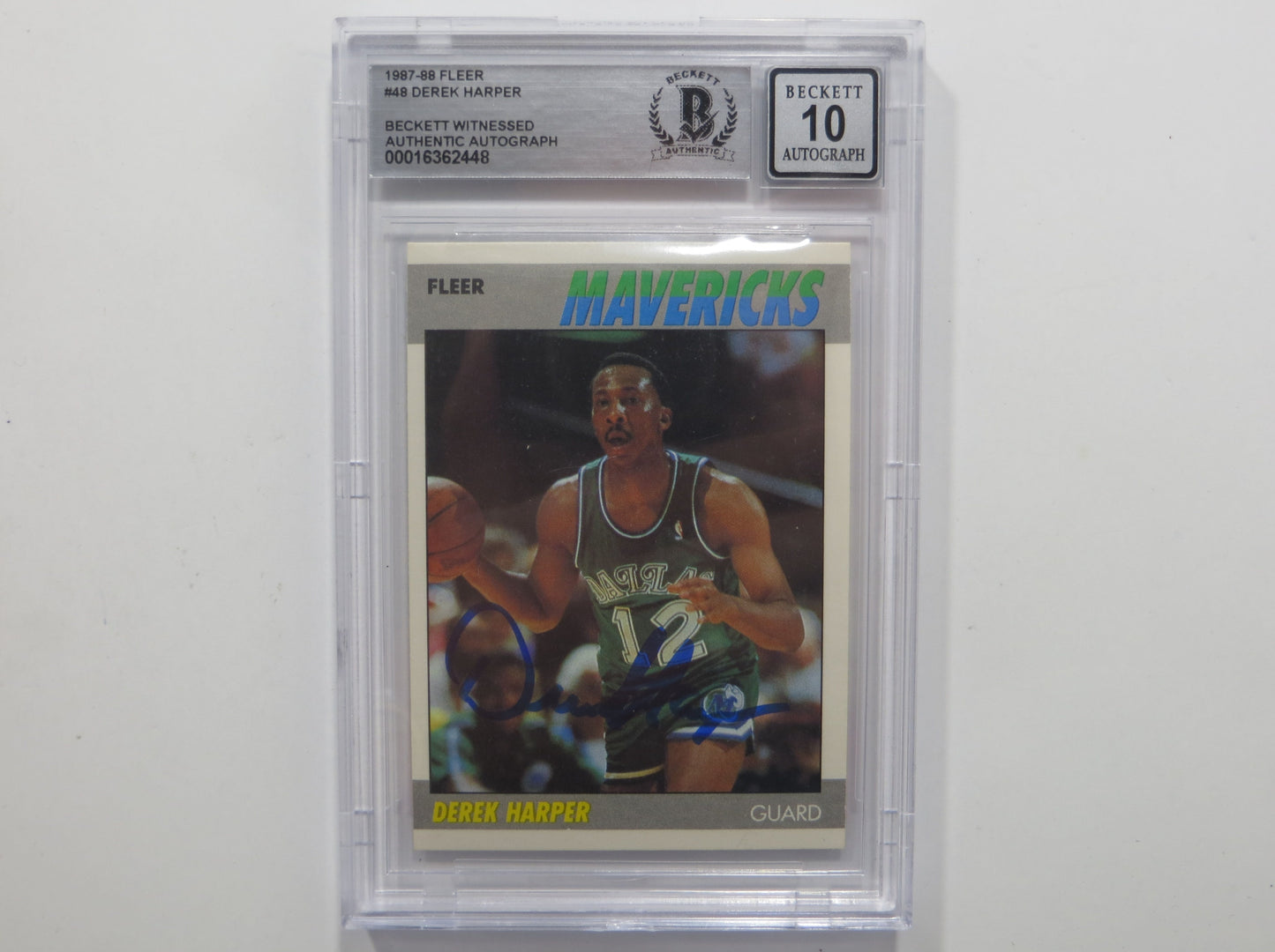 DEREK HARPER SIGNED BGS BAS SLAB 1987 FLEER #48 Auto 10 DALLAS MAVERICKS
