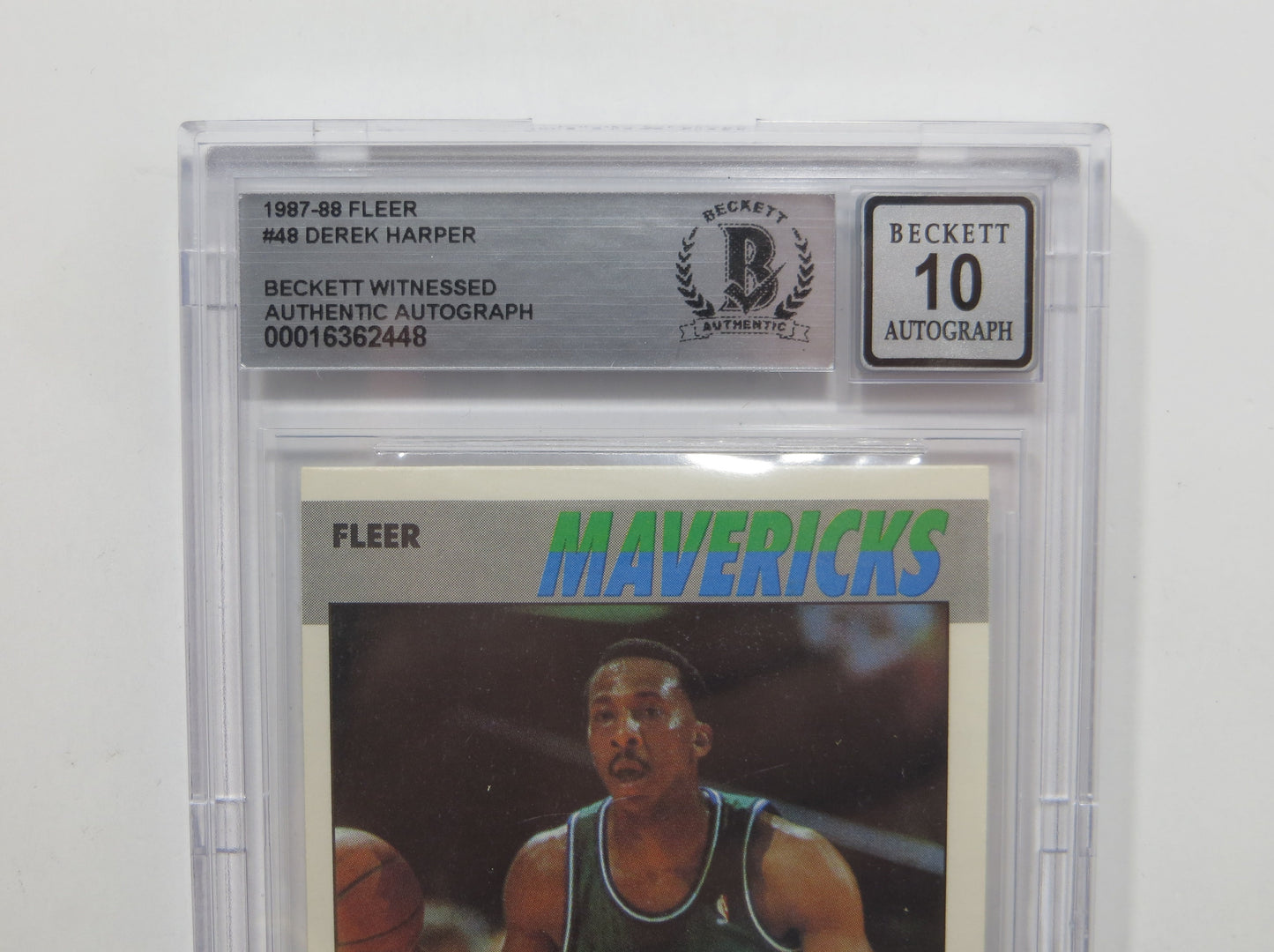 DEREK HARPER SIGNED BGS BAS SLAB 1987 FLEER #48 Auto 10 DALLAS MAVERICKS