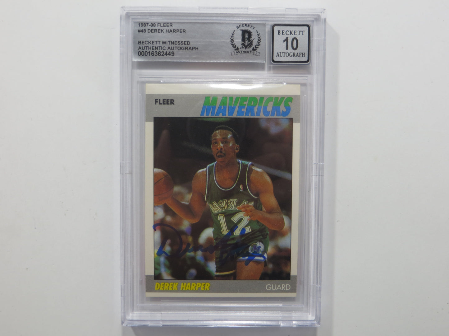 DEREK HARPER SIGNED BGS BAS SLAB 1987 FLEER #48 Auto 10 DALLAS MAVERICKS
