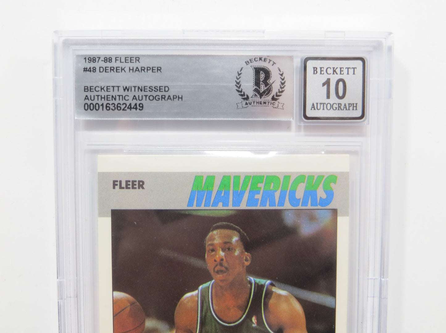 DEREK HARPER SIGNED BGS BAS SLAB 1987 FLEER #48 Auto 10 DALLAS MAVERICKS
