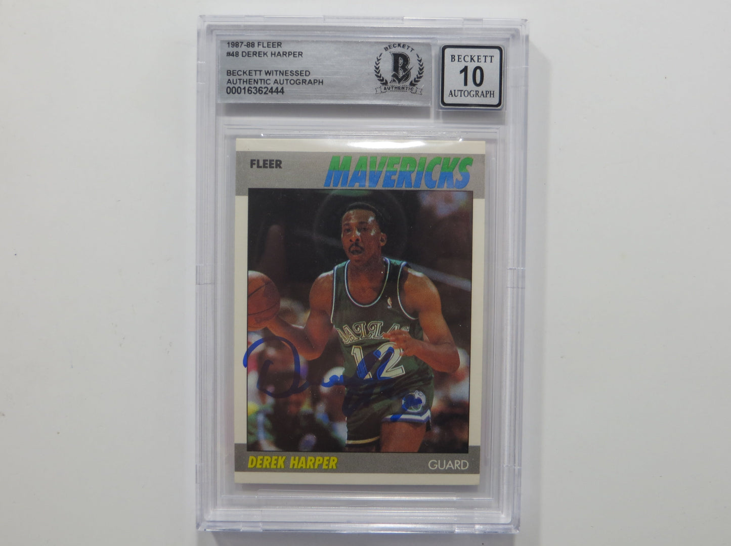 DEREK HARPER SIGNED BGS BAS SLAB 1987 FLEER #48 Auto 10 DALLAS MAVERICKS