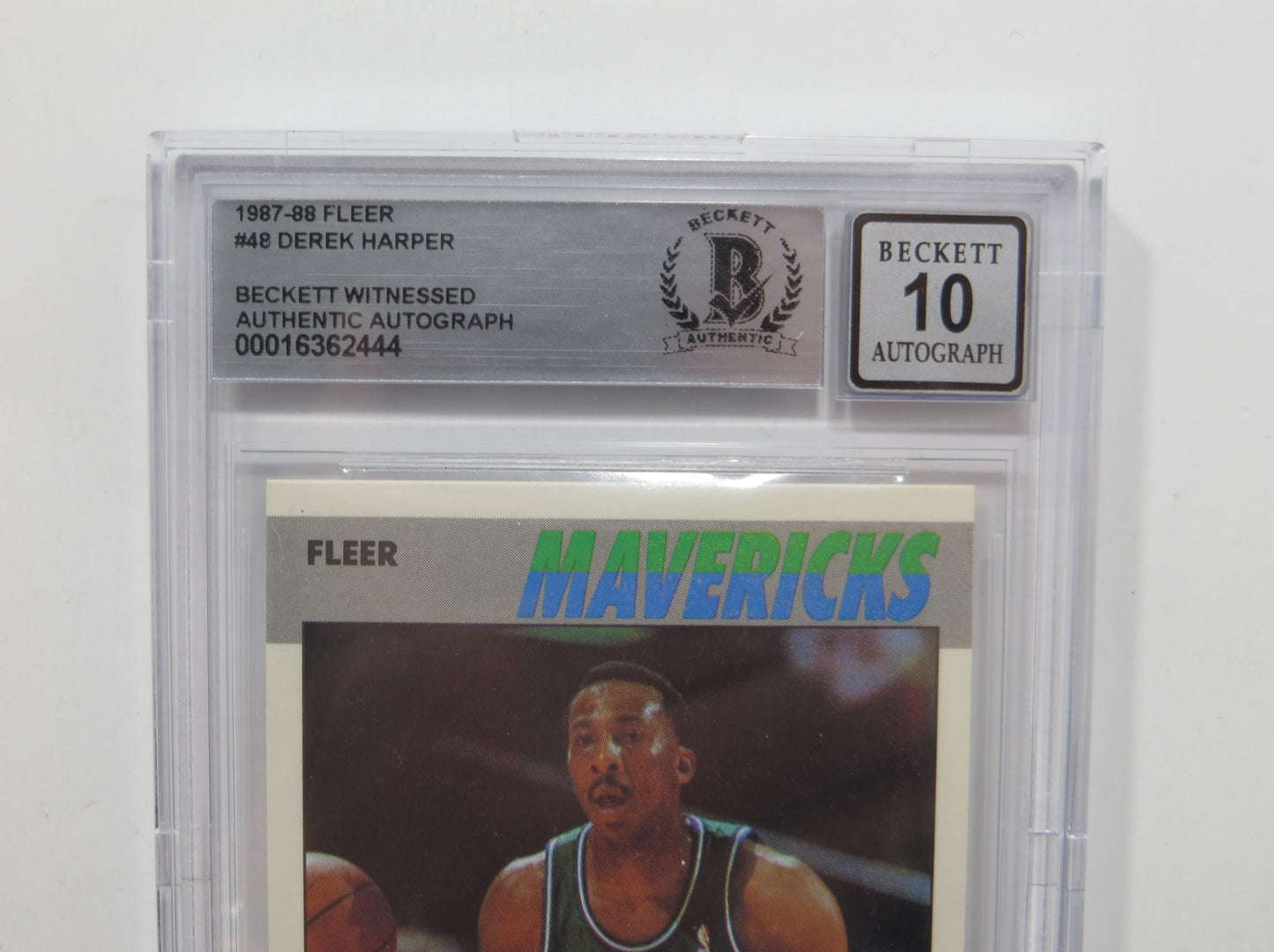 DEREK HARPER SIGNED BGS BAS SLAB 1987 FLEER #48 Auto 10 DALLAS MAVERICKS