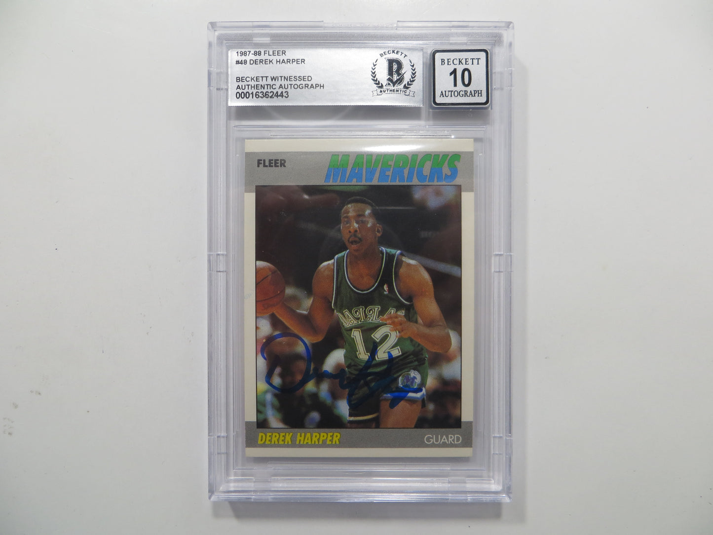 DEREK HARPER SIGNED BGS BAS SLAB 1987 FLEER #48 Auto 10 DALLAS MAVERICKS