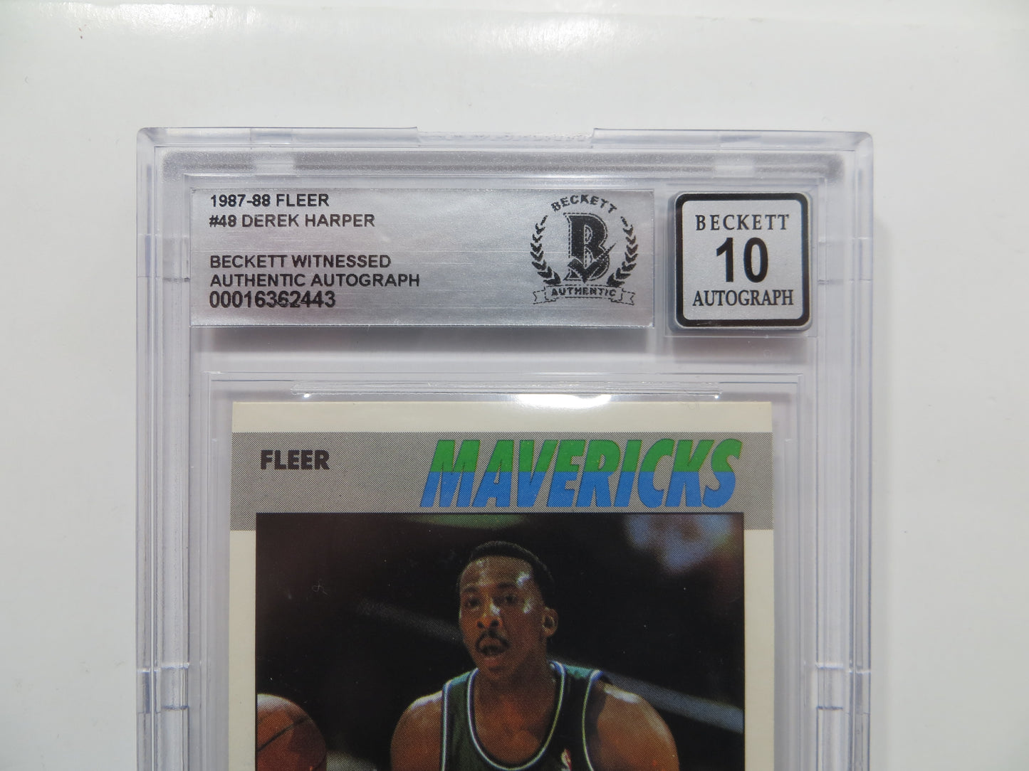 DEREK HARPER SIGNED BGS BAS SLAB 1987 FLEER #48 Auto 10 DALLAS MAVERICKS