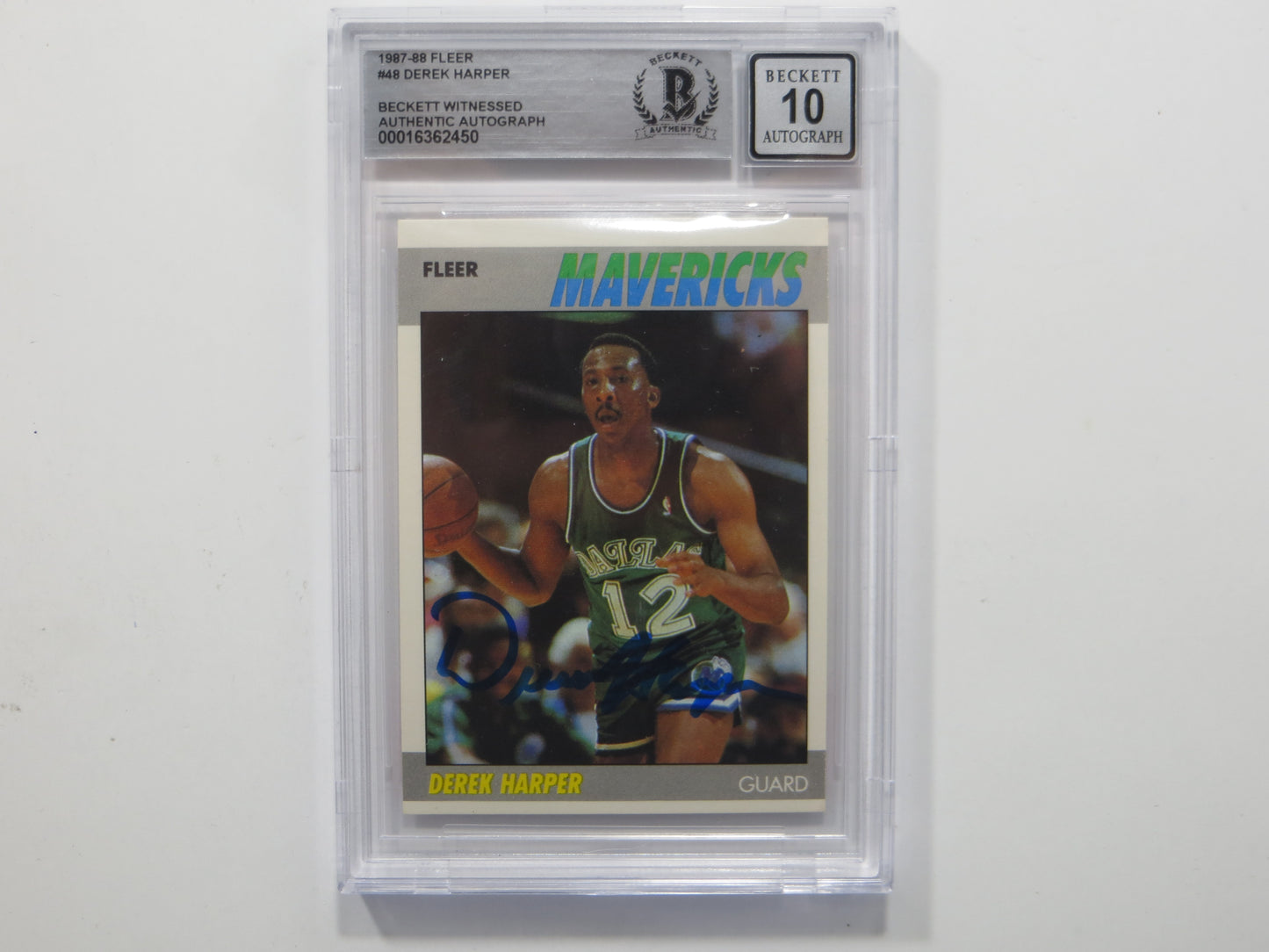 DEREK HARPER SIGNED BGS BAS SLAB 1987 FLEER #48 Auto 10 DALLAS MAVERICKS