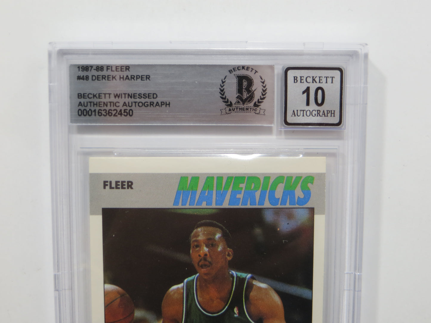 DEREK HARPER SIGNED BGS BAS SLAB 1987 FLEER #48 Auto 10 DALLAS MAVERICKS