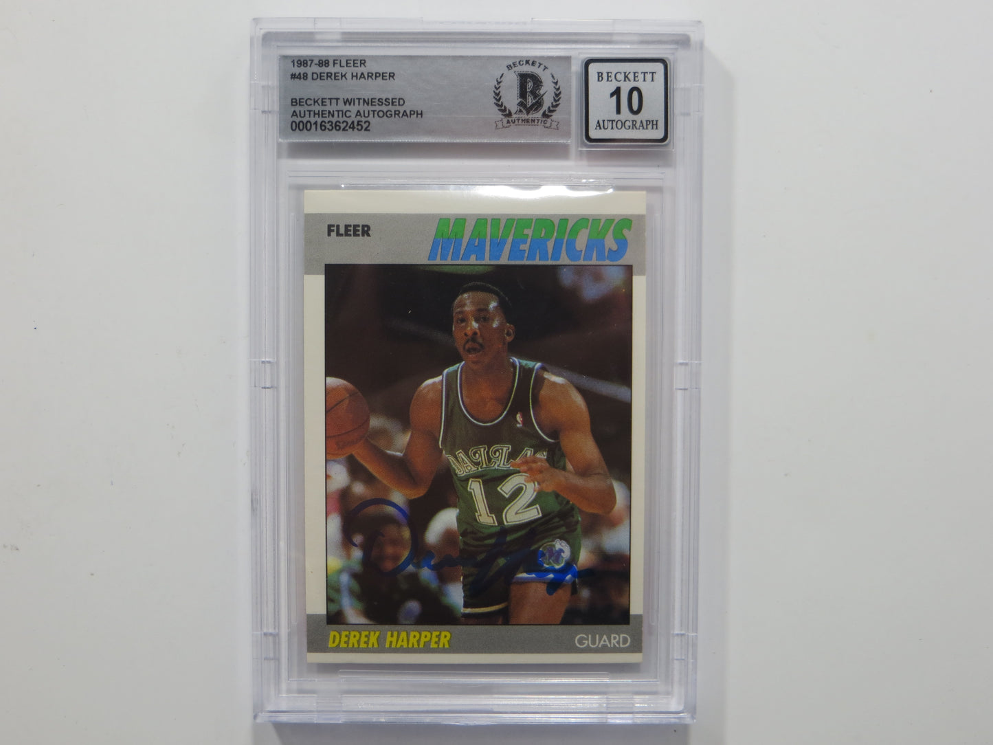 DEREK HARPER SIGNED BGS BAS SLAB 1987 FLEER #48 Auto 10 DALLAS MAVERICKS