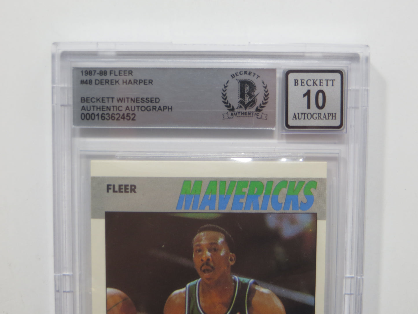 DEREK HARPER SIGNED BGS BAS SLAB 1987 FLEER #48 Auto 10 DALLAS MAVERICKS