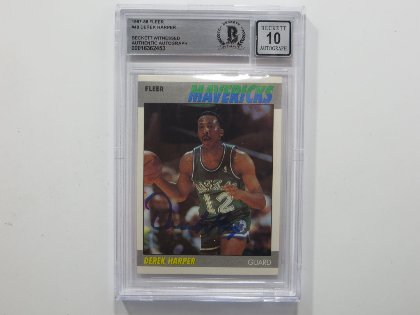 DEREK HARPER SIGNED BGS BAS SLAB 1987 FLEER #48 Auto 10 DALLAS MAVERICKS