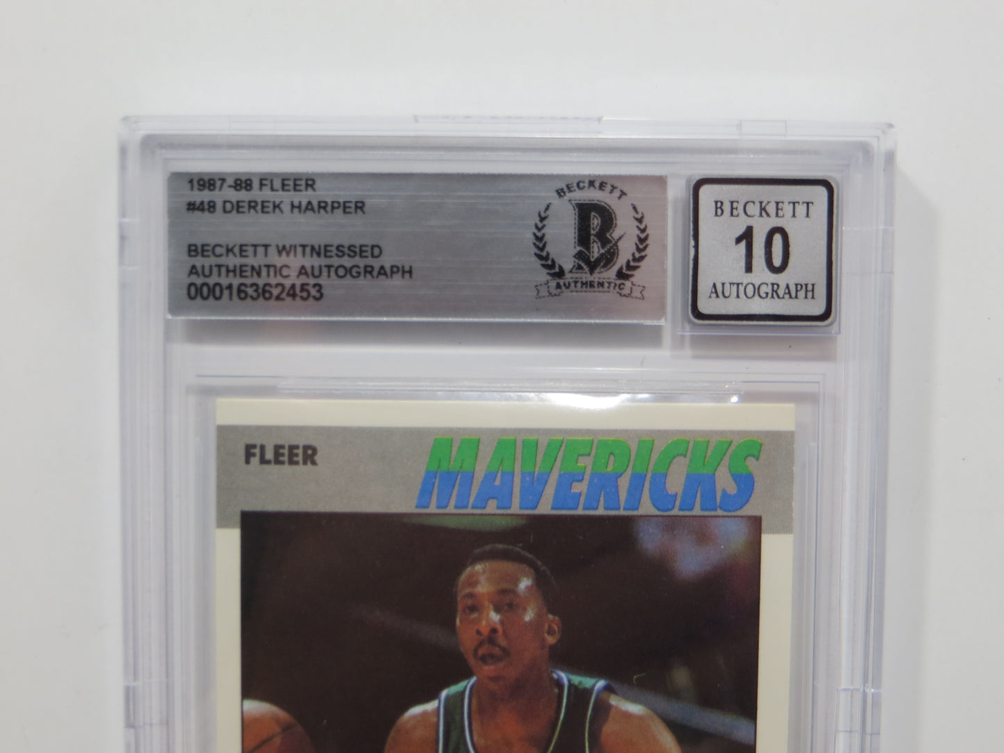 DEREK HARPER SIGNED BGS BAS SLAB 1987 FLEER #48 Auto 10 DALLAS MAVERICKS