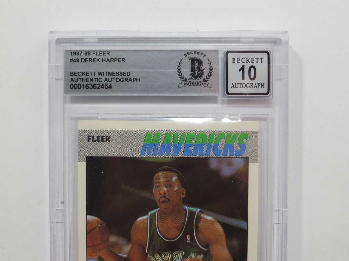 DEREK HARPER SIGNED BGS BAS SLAB 1987 FLEER #48 Auto 10 DALLAS MAVERICKS