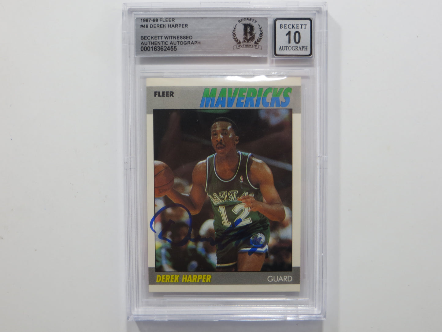 DEREK HARPER SIGNED BGS BAS SLAB 1987 FLEER #48 Auto 10 DALLAS MAVERICKS