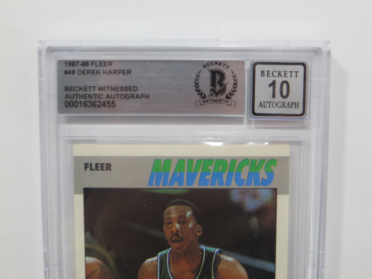 DEREK HARPER SIGNED BGS BAS SLAB 1987 FLEER #48 Auto 10 DALLAS MAVERICKS