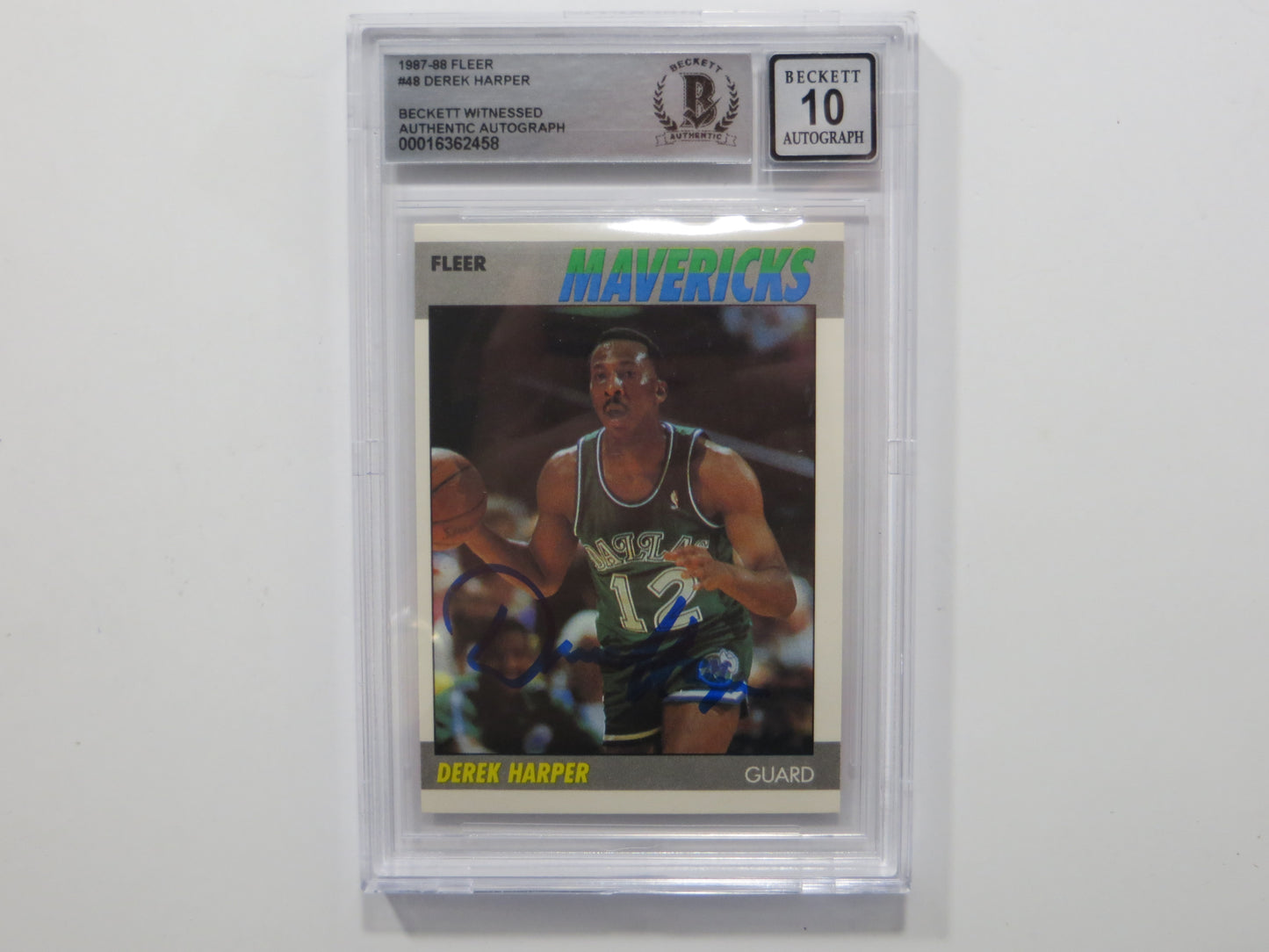 DEREK HARPER SIGNED BGS BAS SLAB 1987 FLEER #48 Auto 10 DALLAS MAVERICKS