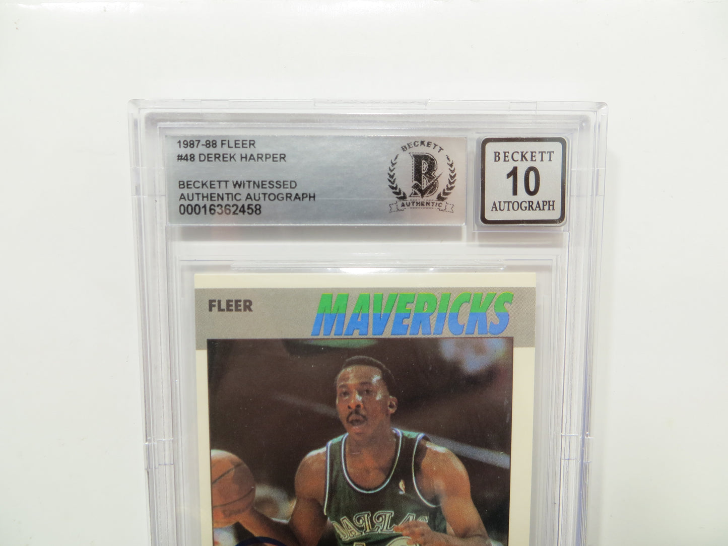 DEREK HARPER SIGNED BGS BAS SLAB 1987 FLEER #48 Auto 10 DALLAS MAVERICKS