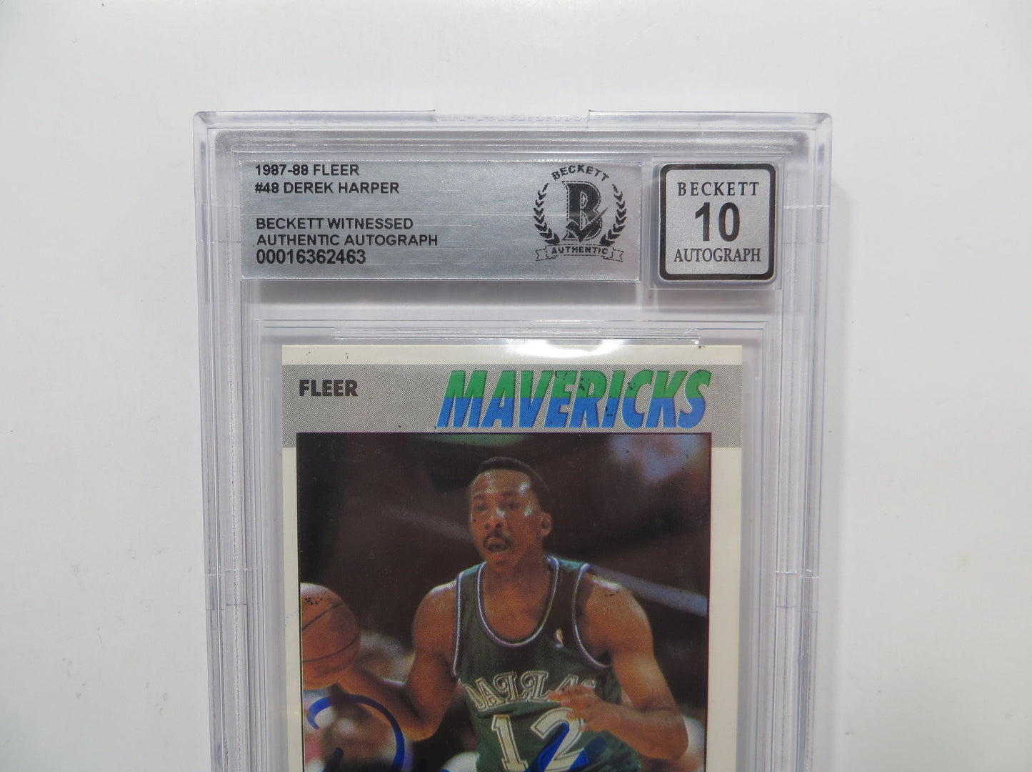 DEREK HARPER SIGNED BGS BAS SLAB 1987 FLEER #48 Auto 10 DALLAS MAVERICKS