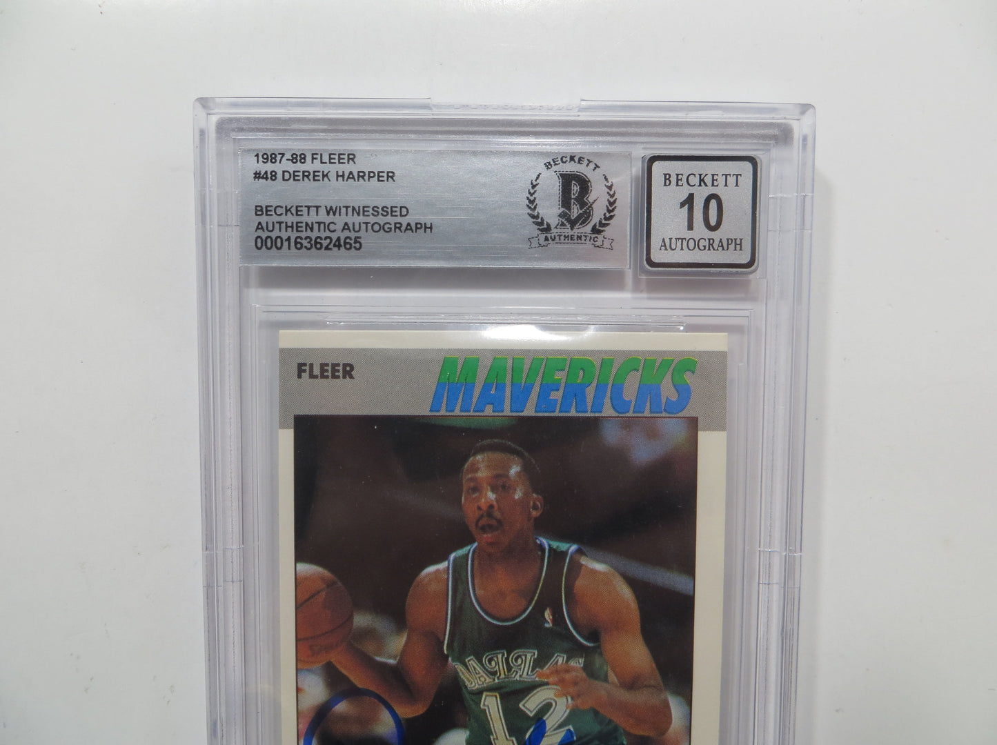 DEREK HARPER SIGNED BGS BAS SLAB 1987 FLEER #48 Auto 10 DALLAS MAVERICKS