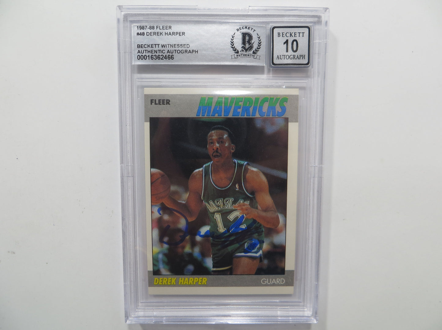 DEREK HARPER SIGNED BGS BAS SLAB 1987 FLEER #48 Auto 10 DALLAS MAVERICKS