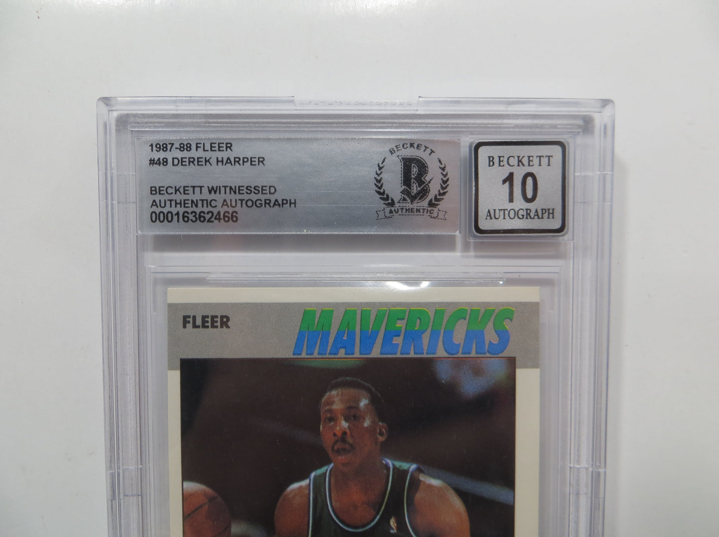 DEREK HARPER SIGNED BGS BAS SLAB 1987 FLEER #48 Auto 10 DALLAS MAVERICKS