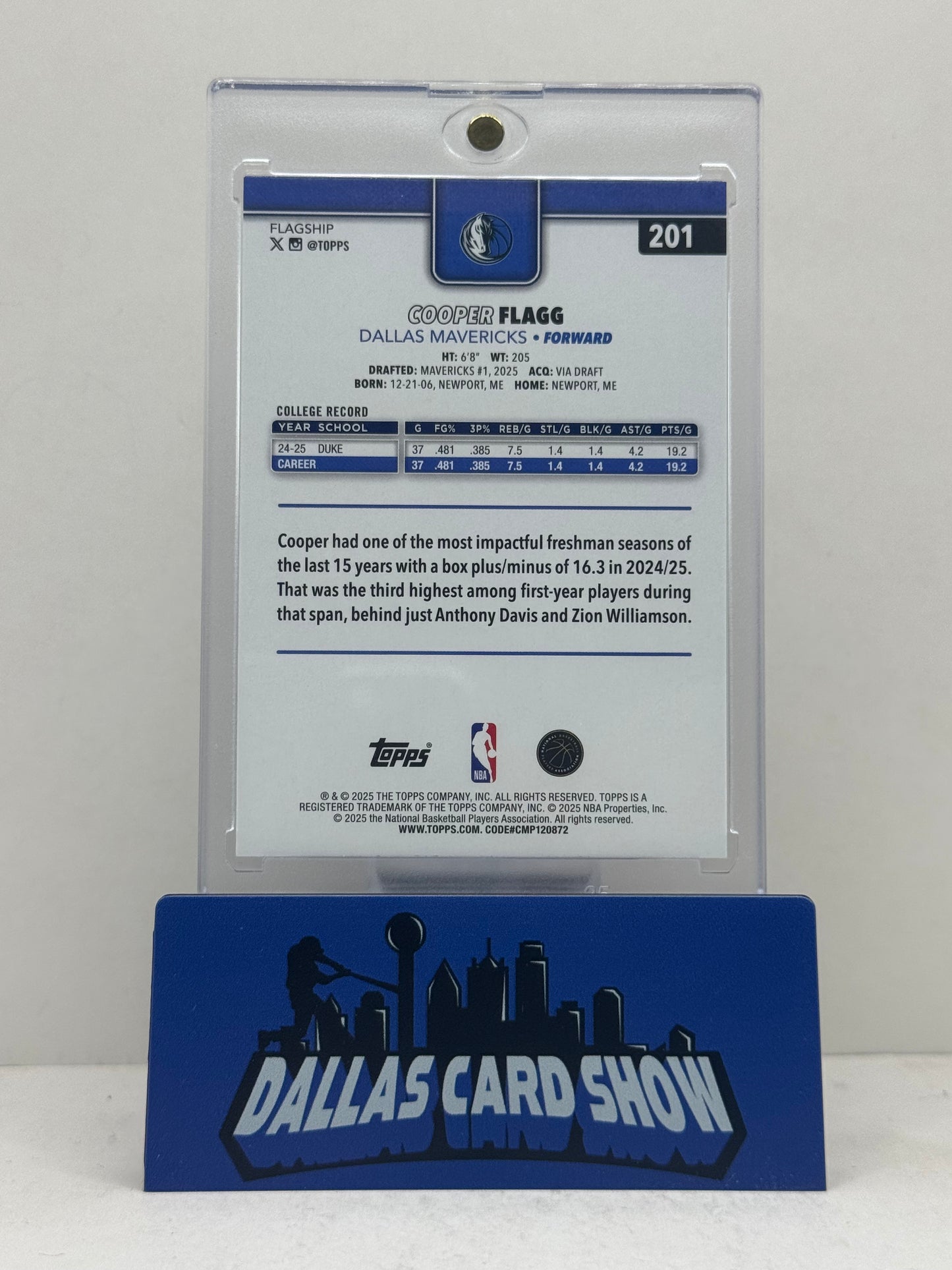 2025 Topps #201 Cooper Flagg Sandglitter Rookie RC Mavericks