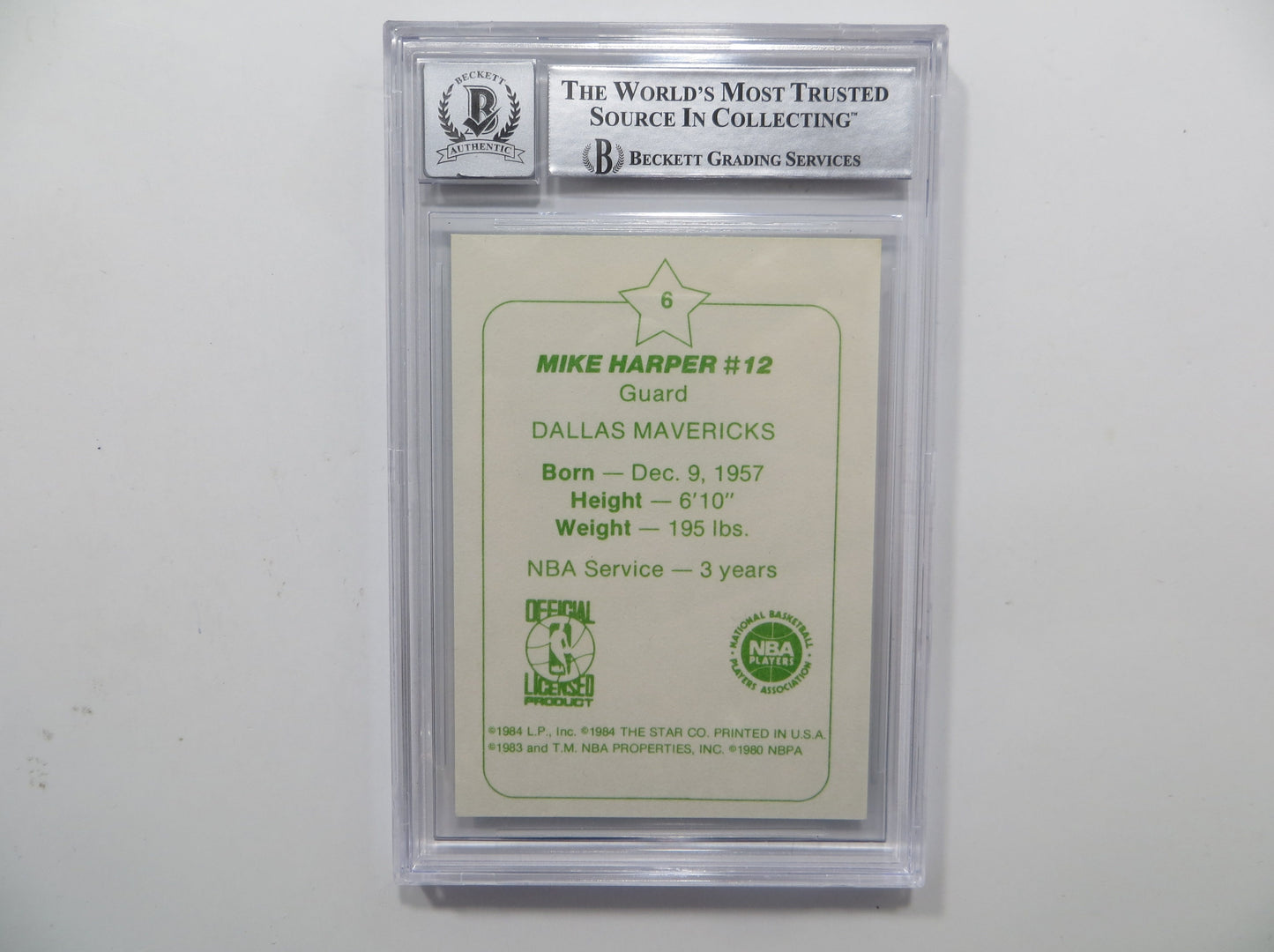 DEREK MIKE HARPER SIGNED BGS BAS SLAB 1984 STAR #B6 Auto 10 DALLAS MAVERICKS