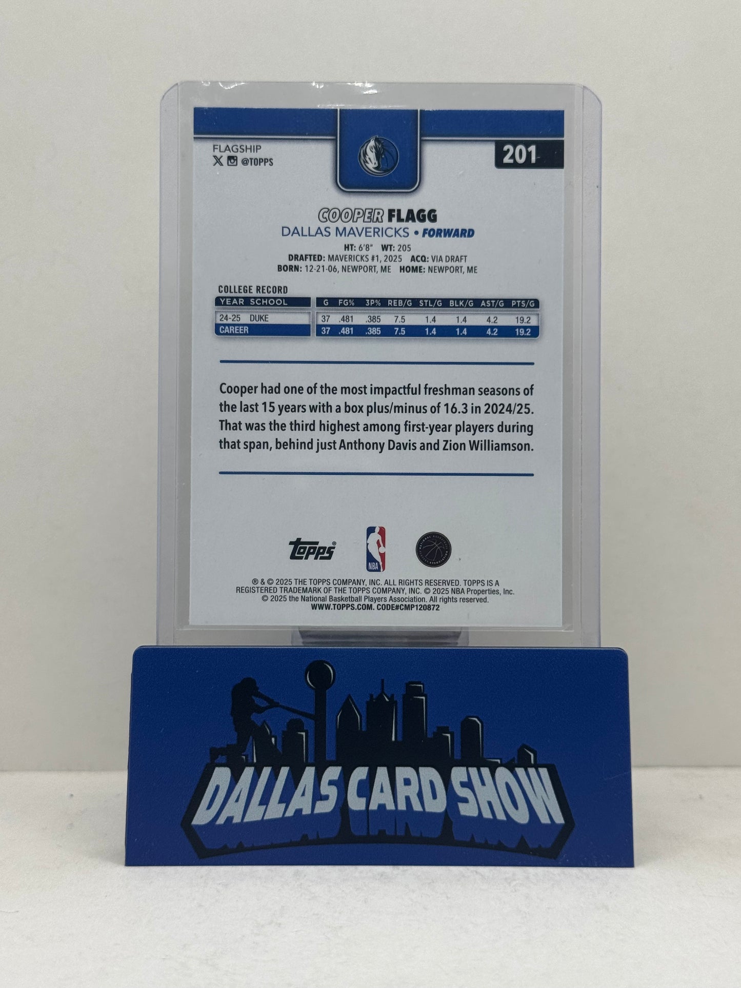 2025 Topps #201 Cooper Flagg Season Tip-Off Rookie RC Mavericks