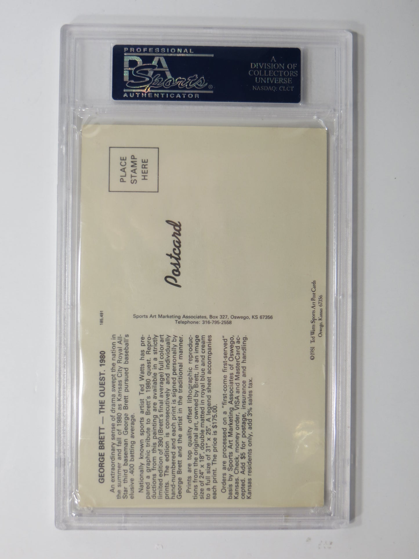 GEORGE BRETT SIGNED Ted Watts POSTCARD PSA DNA Slab KANSAS CITY ROYALS