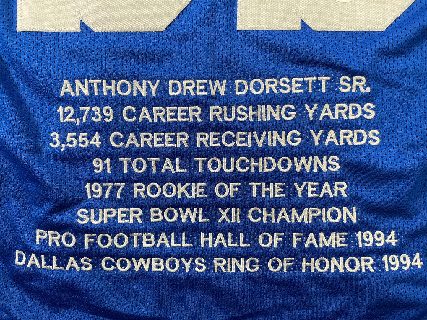 TONY DORSETT DALLAS COWBOYS SIGNED ROAD STAT JERSEY Pitt Panthers JSA