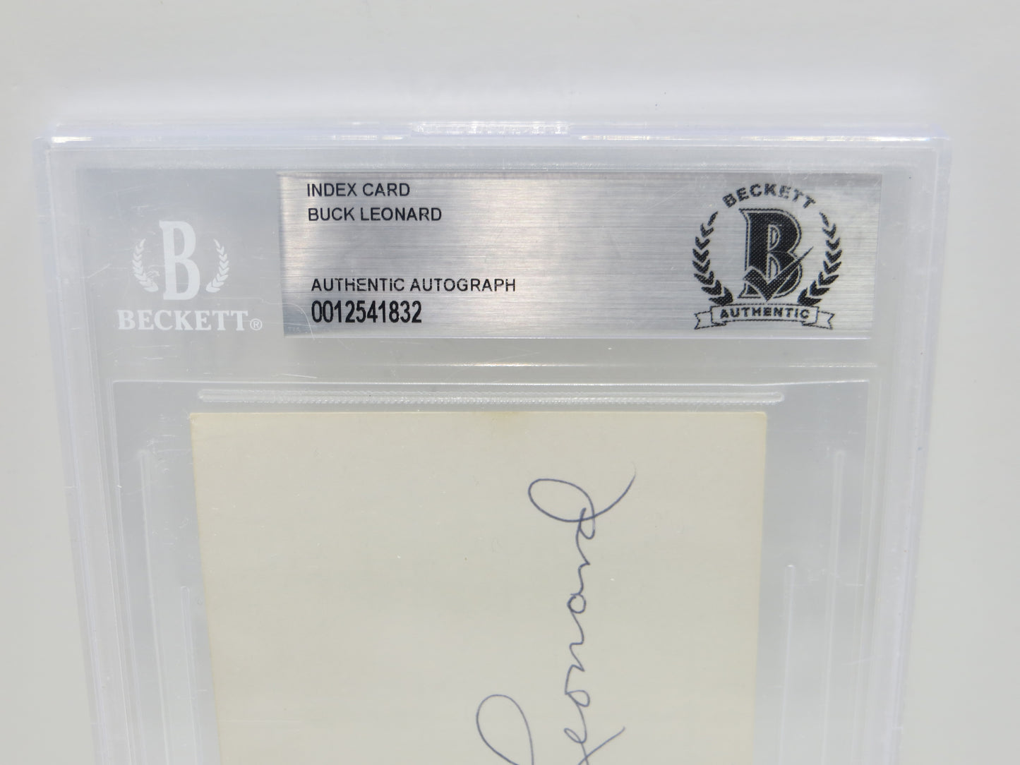 BUCK LEONARD SIGNED BGS BAS SLAB INDEX CARD Homestead Grays