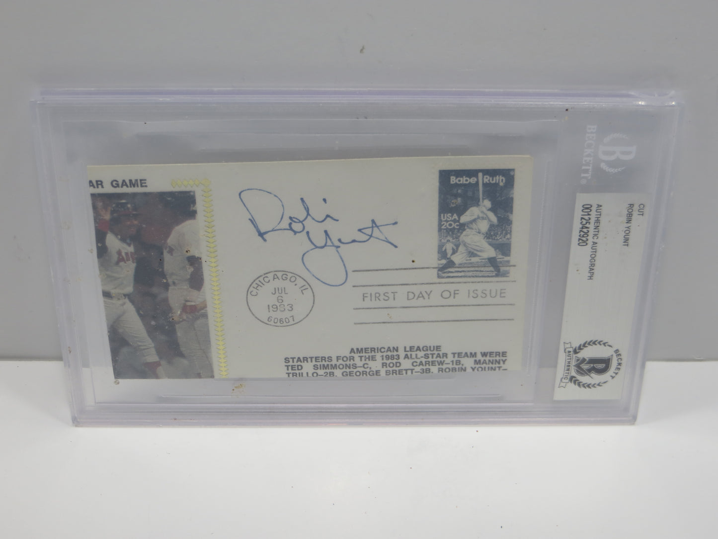 ROBIN YOUNT SIGNED MILWAUKEE BREWERS CUT First Day Issue BGS BAS SLAB