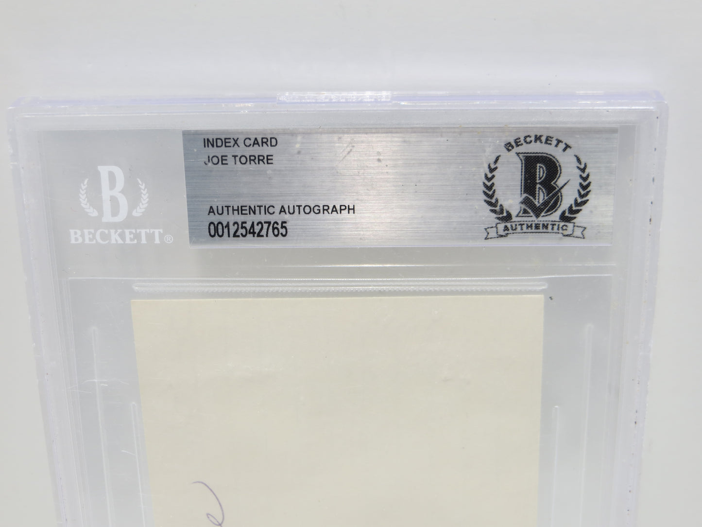 JOE TORRE SIGNED BGS BAS SLAB INDEX CARD New York Yankees St Louis Cardinals