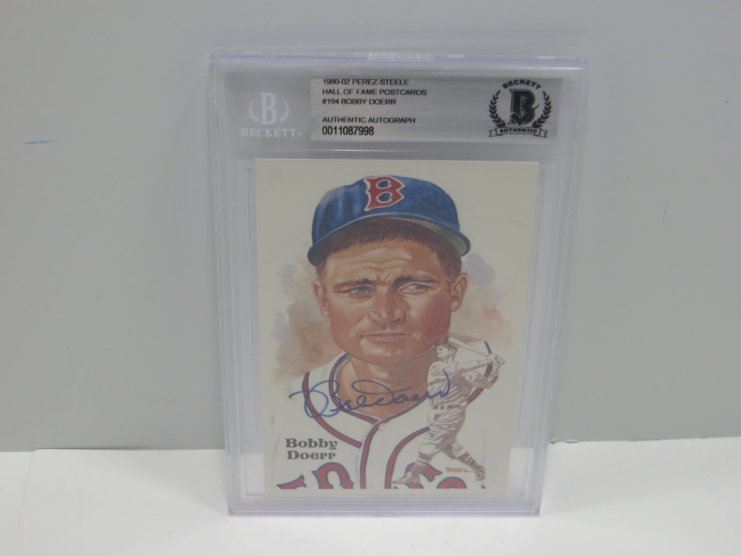 BOBBY DOERR SIGNED Perez-Steele HOF Postcard #194 BGS BAS Slab Boston Red Sox