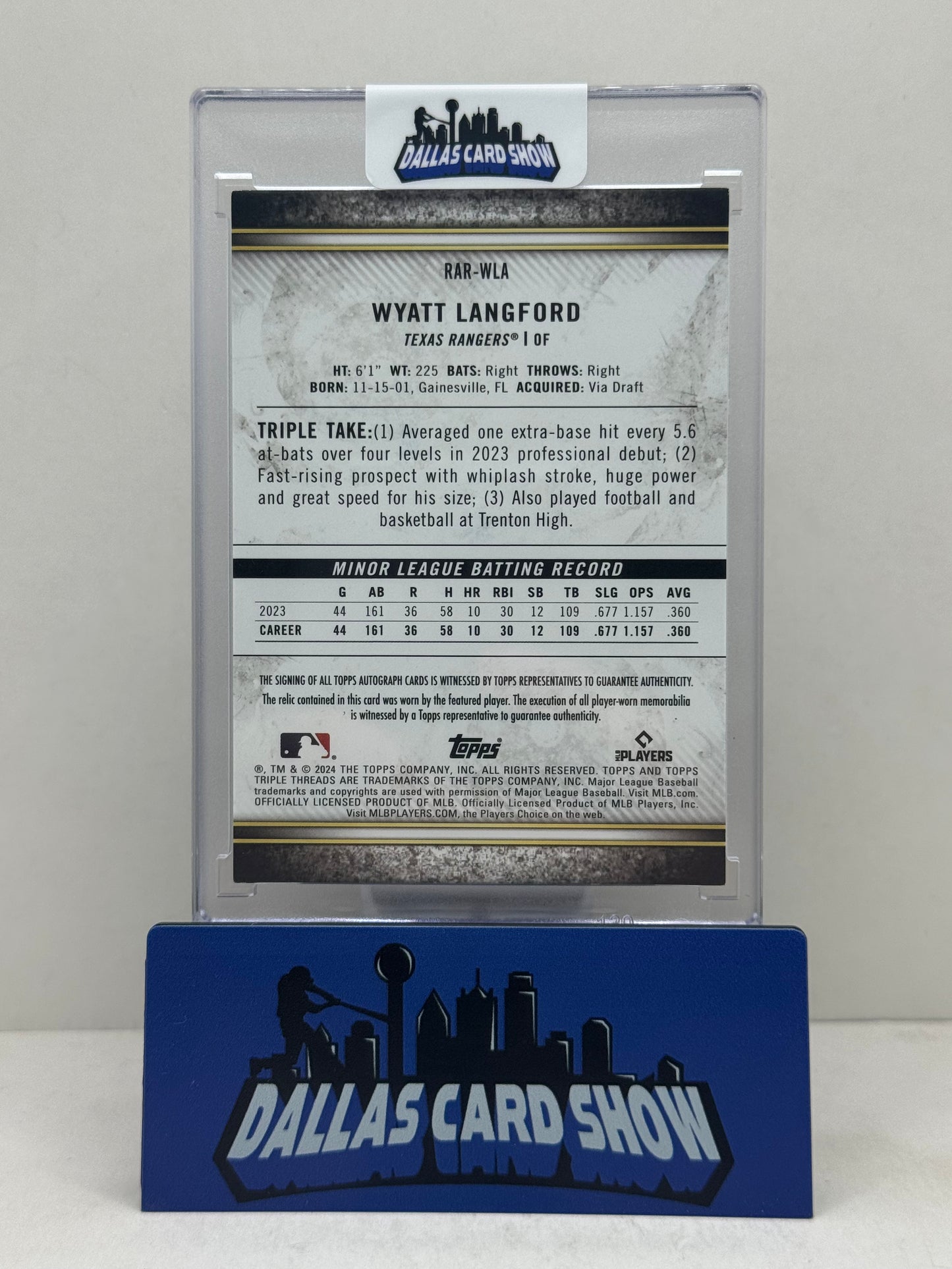 2024 Triple Threads #RAR-WL Wyatt Langford Blue Rookie Patch Autograph /10