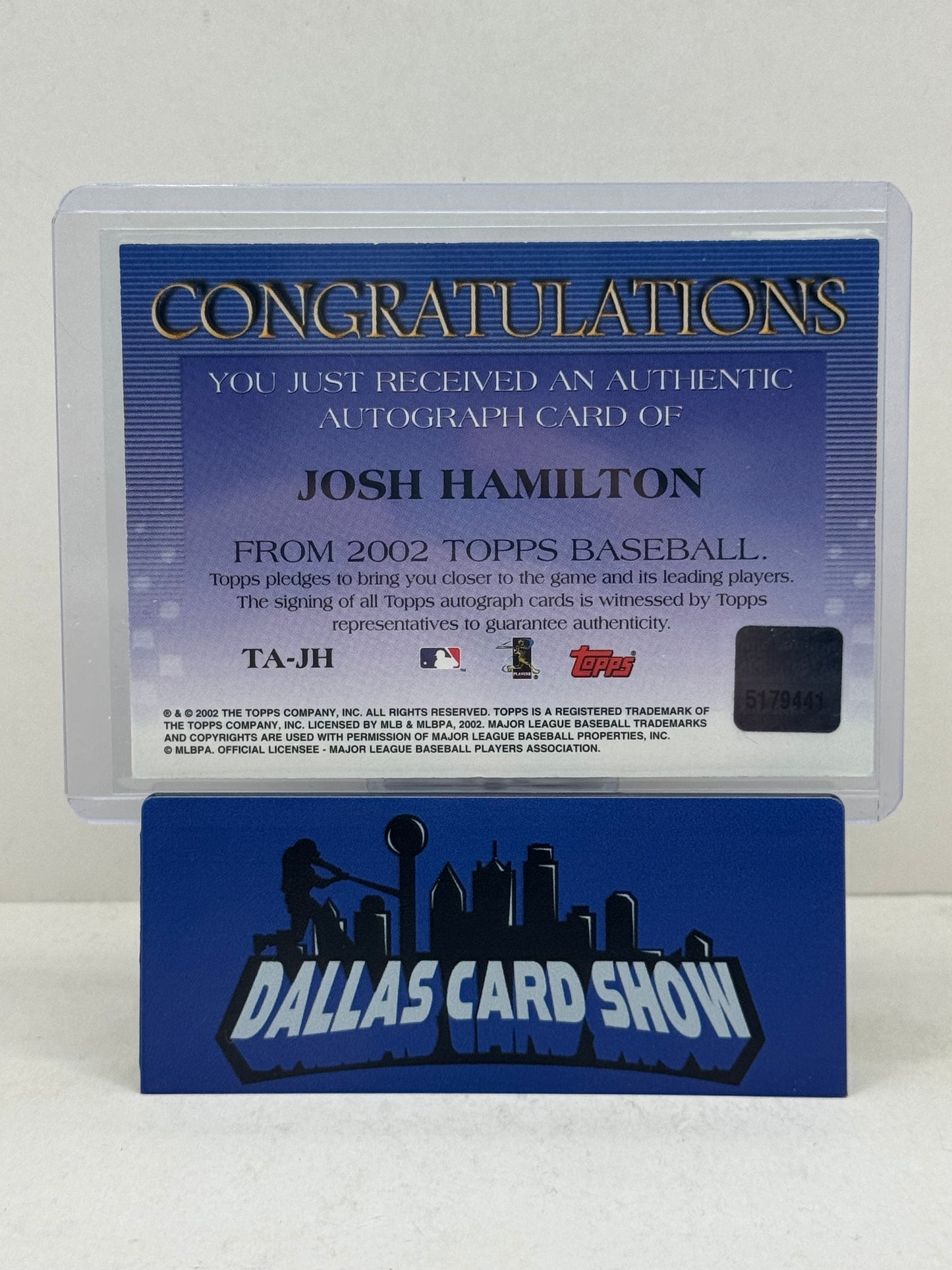 2002 Topps #TA-JH Josh Hamilton Autograph Texas Rangers
