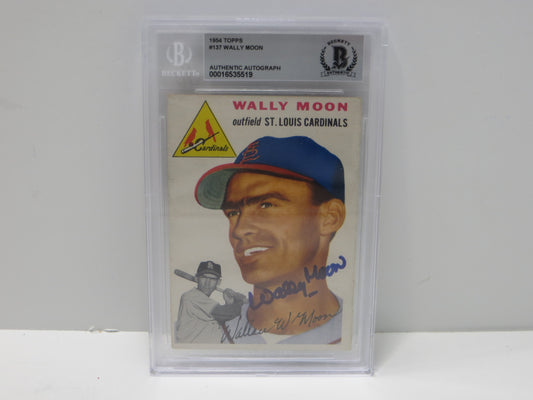 WALLY MOON SIGNED 1954 Topps BGS BAS SLAB ROOKIE St Louis Cardinals AUTO 10