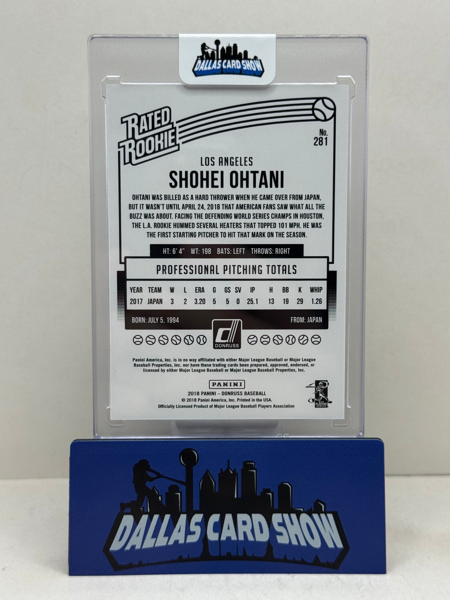 2018 Panini Donruss #281 Shohei Ohtani Rated Rookie RC