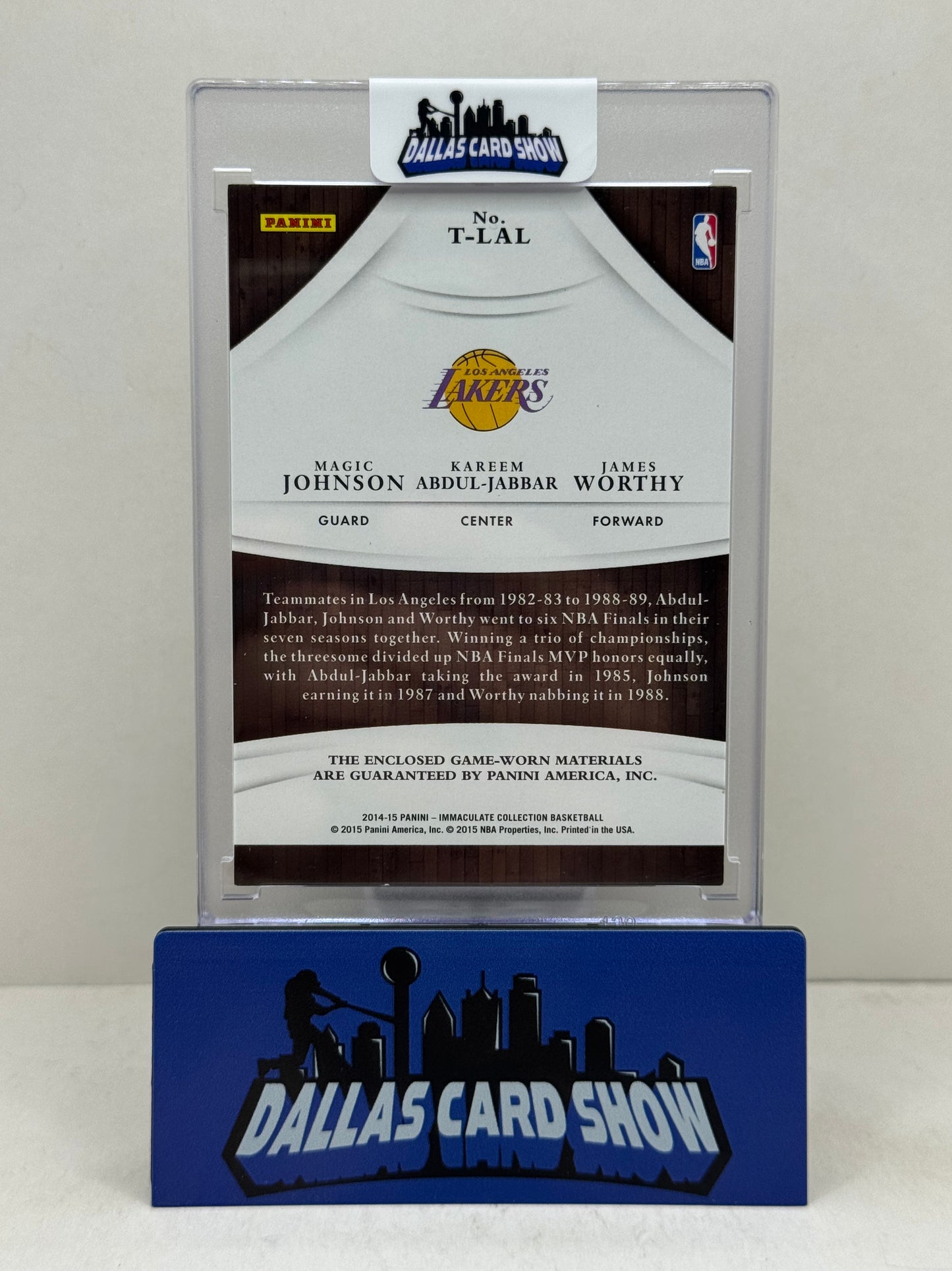 2014-15 Immaculate Johnson,Abdul-Jabbar,Worthy Game Worn Triple Jersey Relic /49