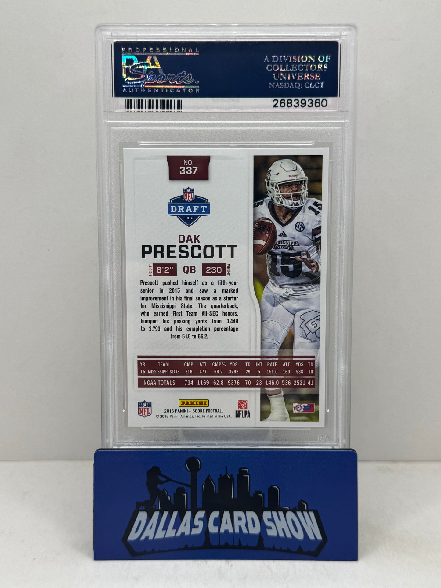2016 Panini Score #337 Dak Prescott Rookie RC PSA 10
