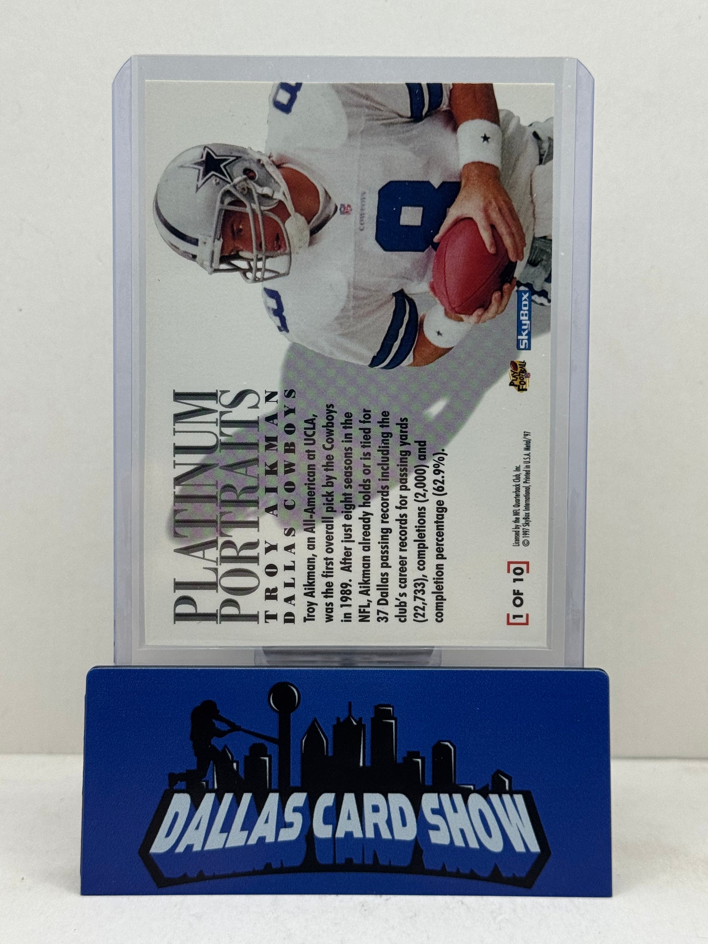 1997 Skybox Metal Universe #1 Troy Aikman Platinum Portraits Cowboys