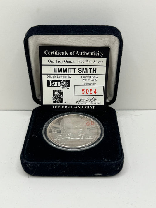 The Highland Mint Emmitt Smith One Troy Ounce .999 Fine Silver Coin 5064/7500 Cowboys