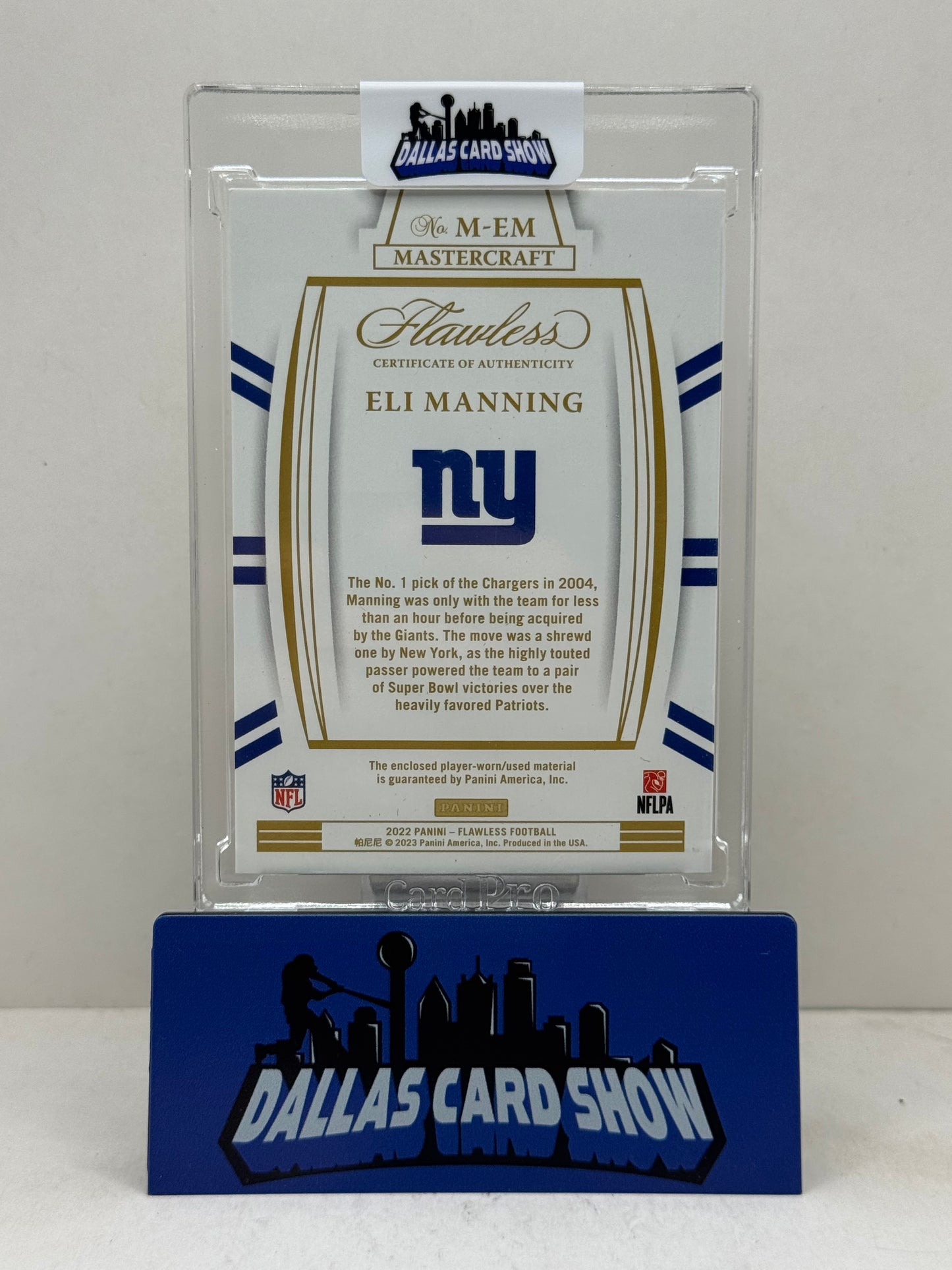 2022 Panini Flawless #M-EM Eli Manning Mastercraft Relic /15